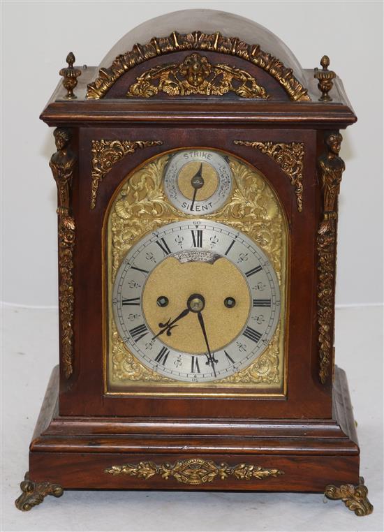 A late Victorian ormolu mounted walnut bracket clock, 13in.